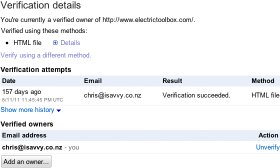 google webmaster central add and remove verified owners
