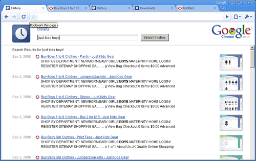 searching google chrome's history