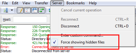 show hidden files with filezilla