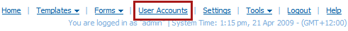 select user accounts from the top menu