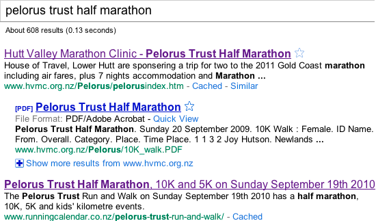 google running calendar serp