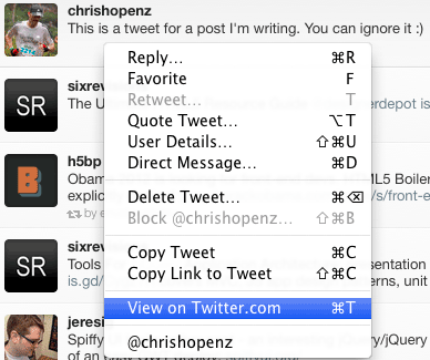 click through to the tweet using the twitter client for mac