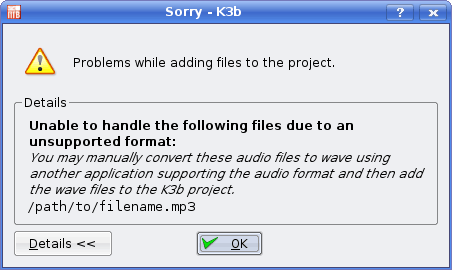 unable to handle the following files due to an unsupported format
