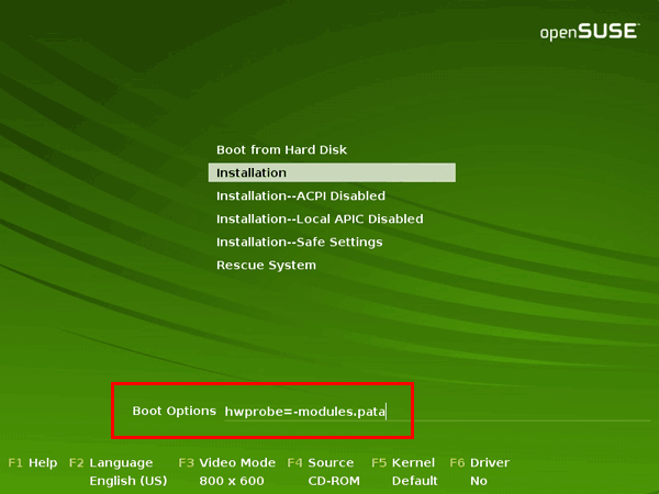 open suse boot options