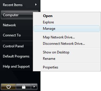mange computer in windows vista