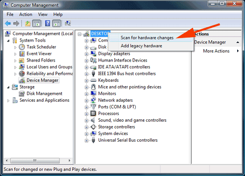 scan for hardware changes